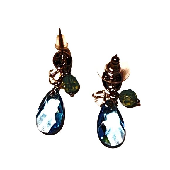 Blue Crystal Teardrop Dangle Earrings with Glitter Studs for Women - Picture 4 of 8